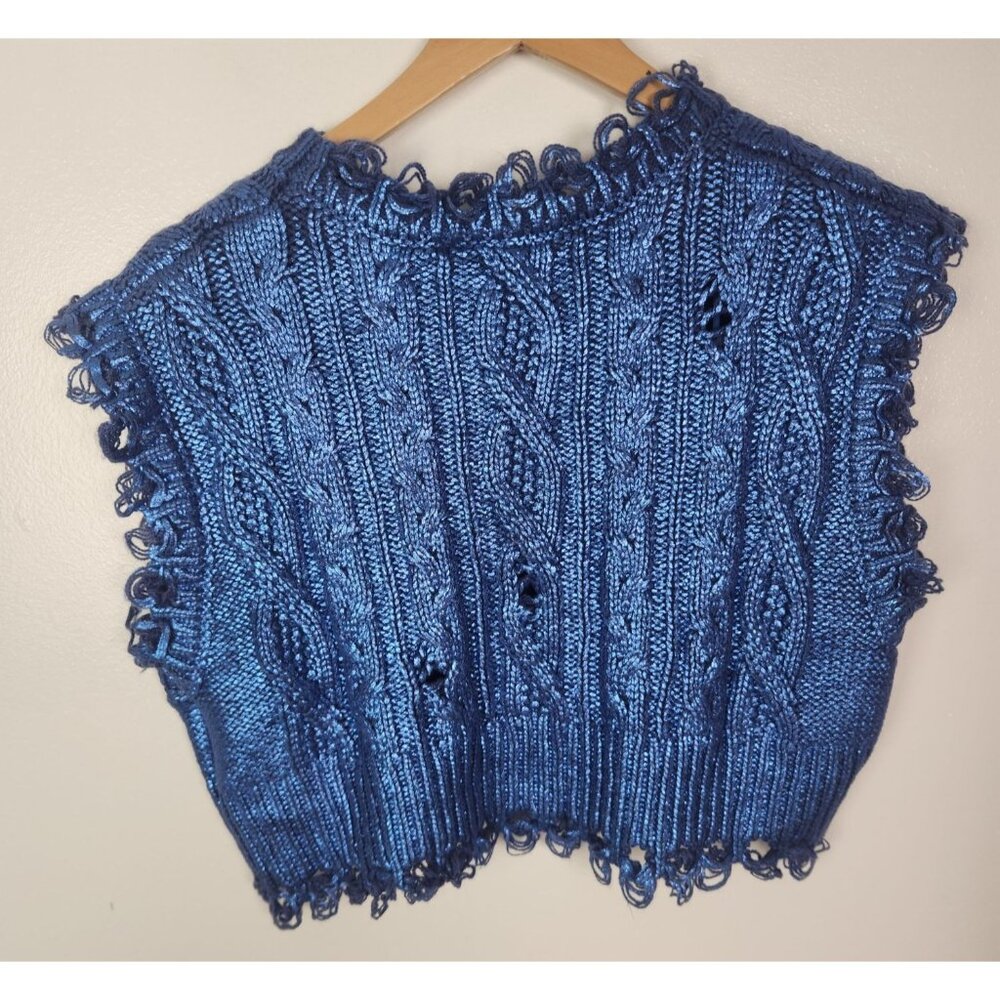 Zara Women's Sz. S Metallic Cropped Oversized Blue Sweater NWT - Picture 3 of 4